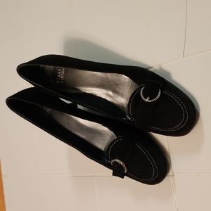 Stuart weitzman black suede buckle low high heel size 8N